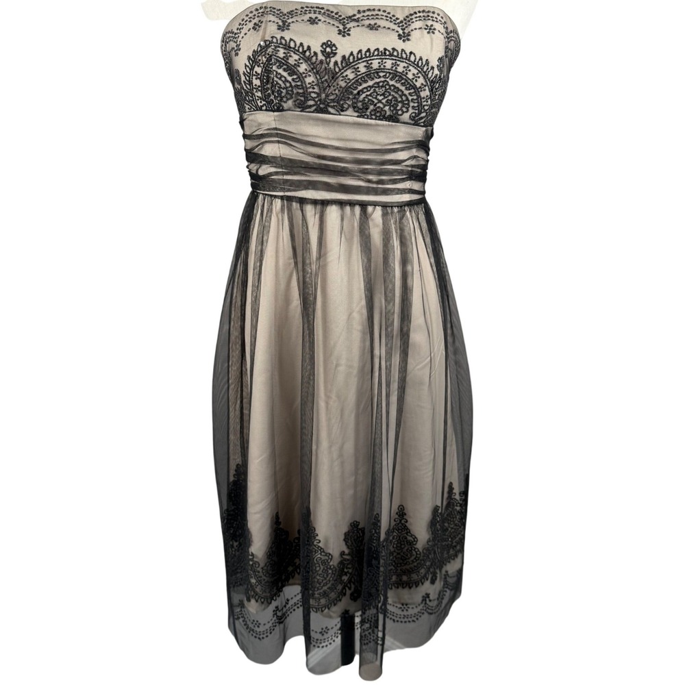 db studio 4 Strapless Cocktail Dress Black Champagne Tulle Prom HOCO Whimsigoth